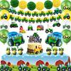 55Pcs Tractor Birthday Party Decorations, Tractor Birthday Balloons Tractors Banner Tablecloth  Hanging Swirls for Tractor Birthday Party Supplies