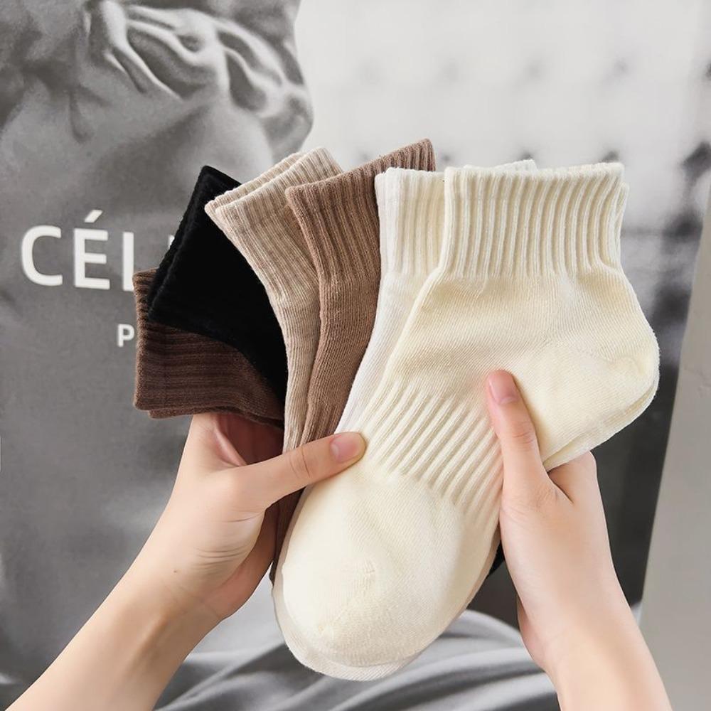 

10 Pairs Thickened Cotton Socks Solid Color Winter Socks Casual Crew Socks Women