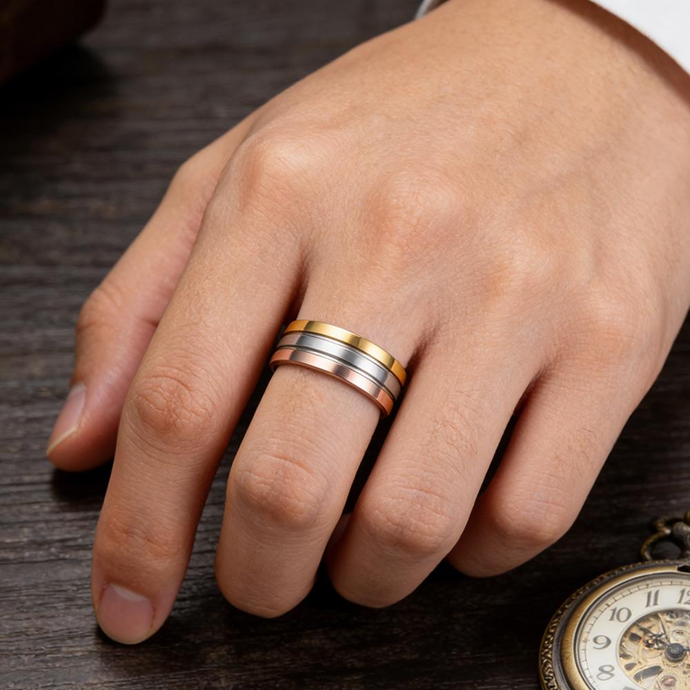 Classic 3-Color Gold Silver Rose Gold Stainless Steel Ring for Men Women, Fashion Wedding Band Couple Ring, Durable Titanium Ste