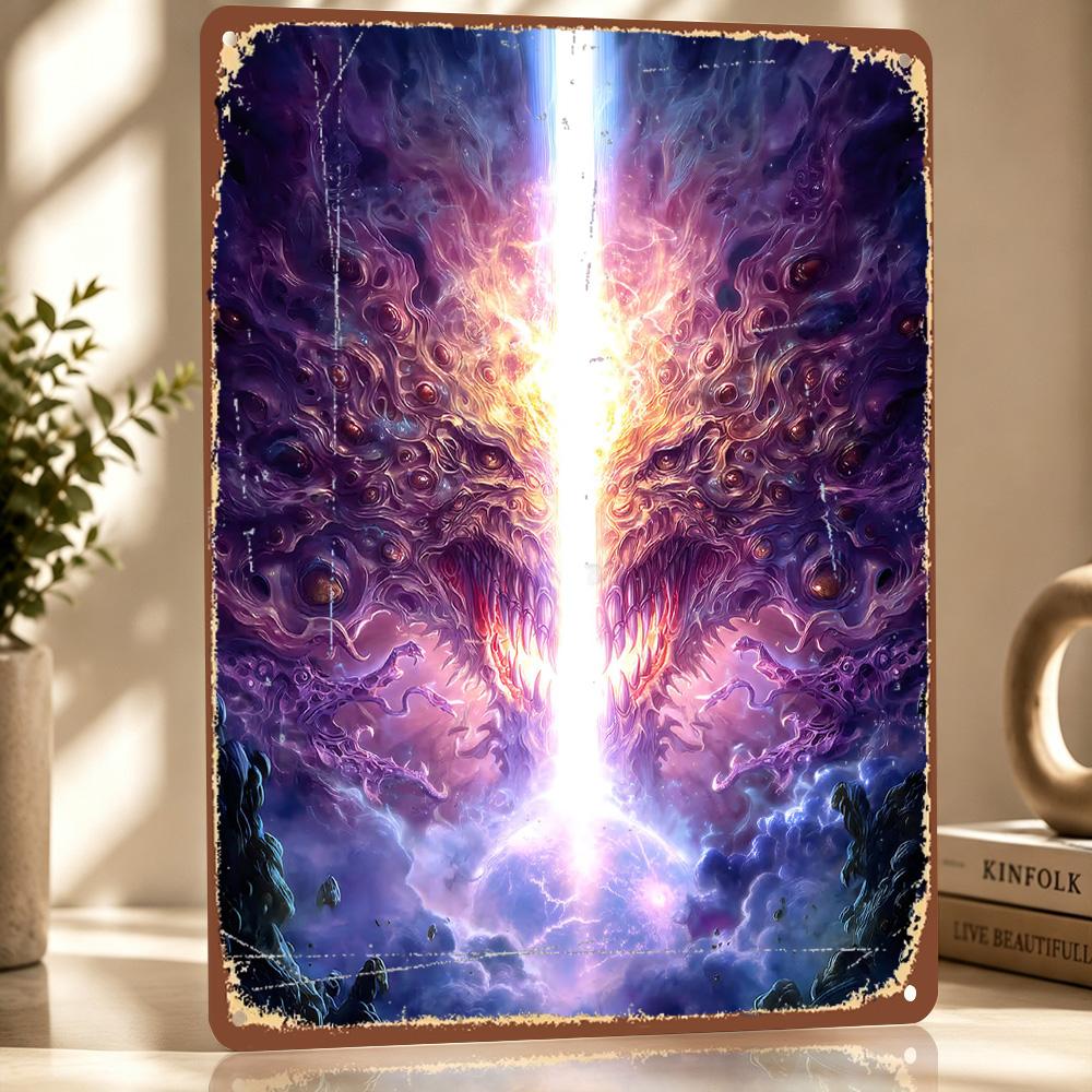 Fantasy Horror Beam D Texture Metal Poster Customized Wall Art Tin Sign Gift for Mancave Decoration Room Ornaments Funny Signs