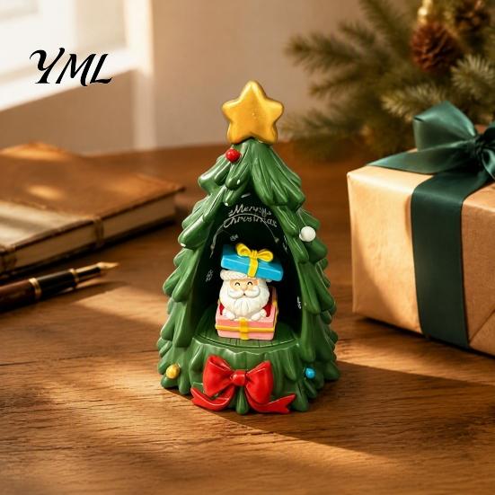 Festive Room Decor Christmas Tree Ornament Lamp, Santa Claus And Golden Star Decor, Durable Resin Decorative Figure for Living Bedroom Window Display