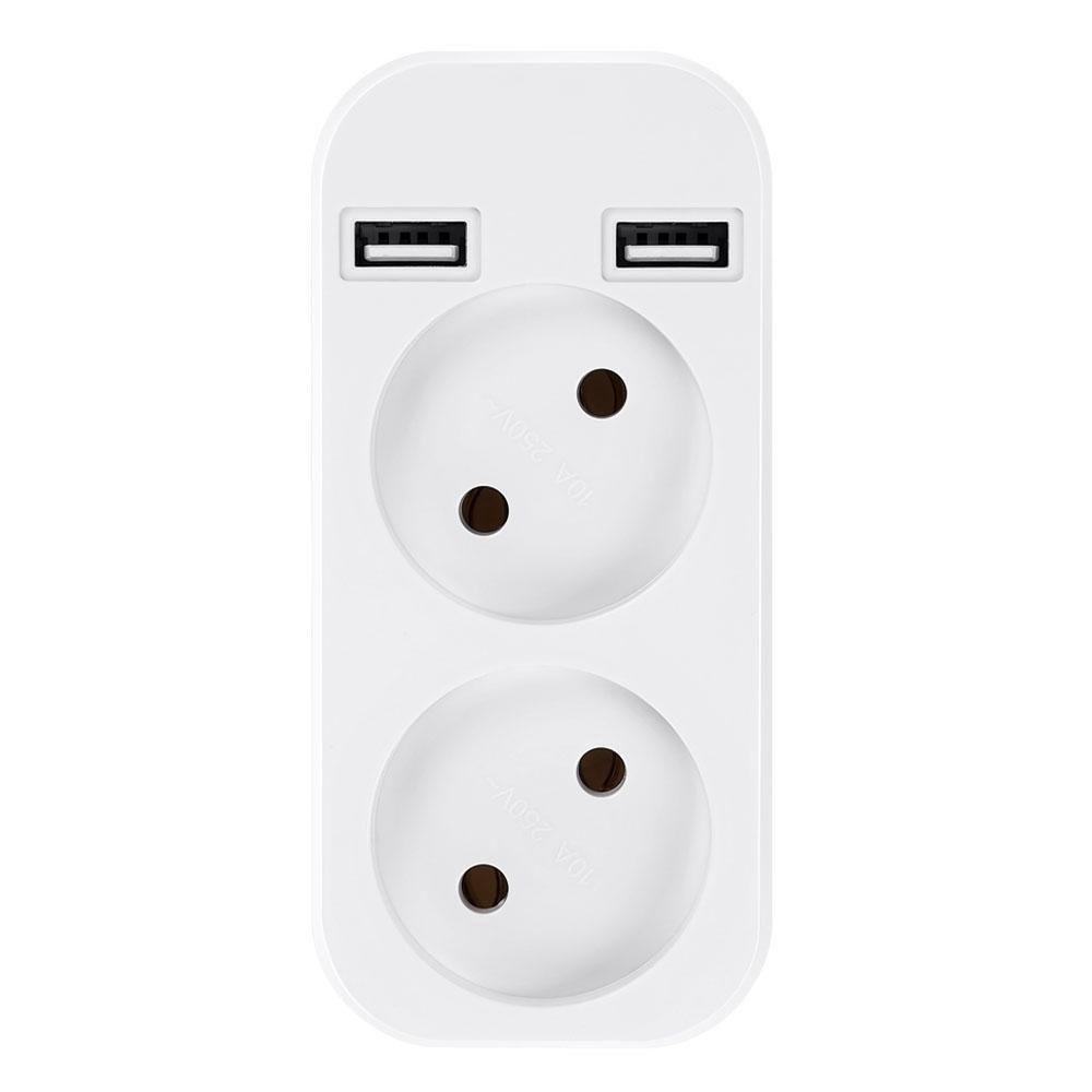 

Двойной адаптер питания с двухпозиционной розеткой в ​​европейском стиле с одним преобразованием и адаптером с 2 USB-портами