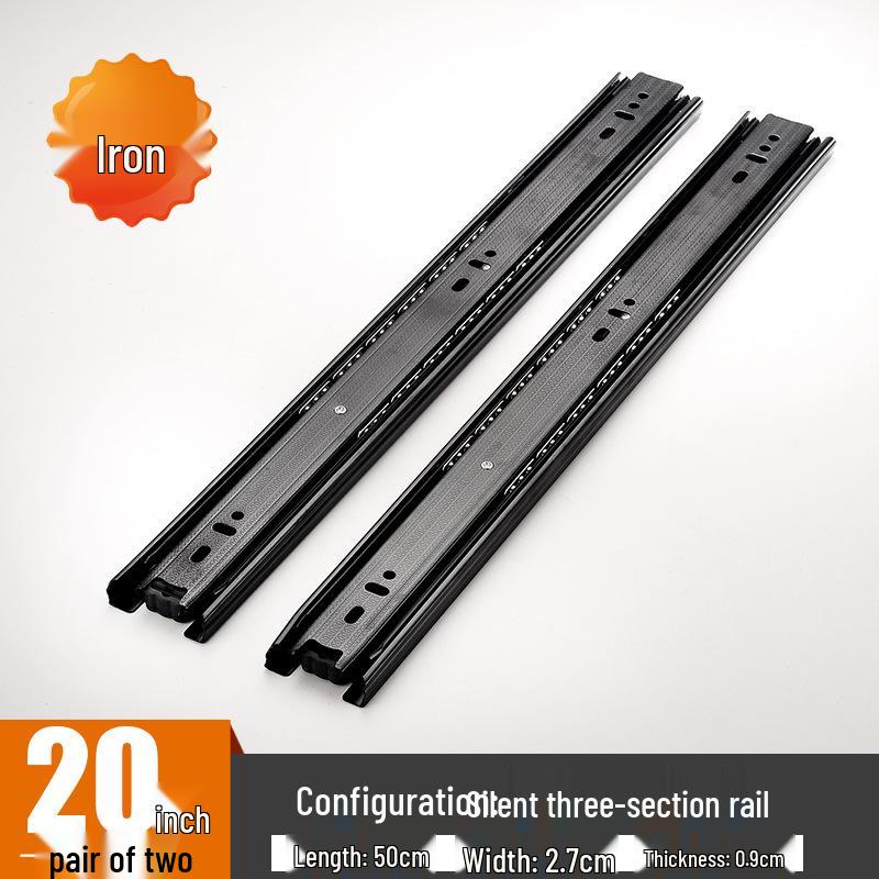 Three-Section Silent Damping Drawer Slide for Computer Desk Keyboards, Cold Rolled Steel Track Rails.