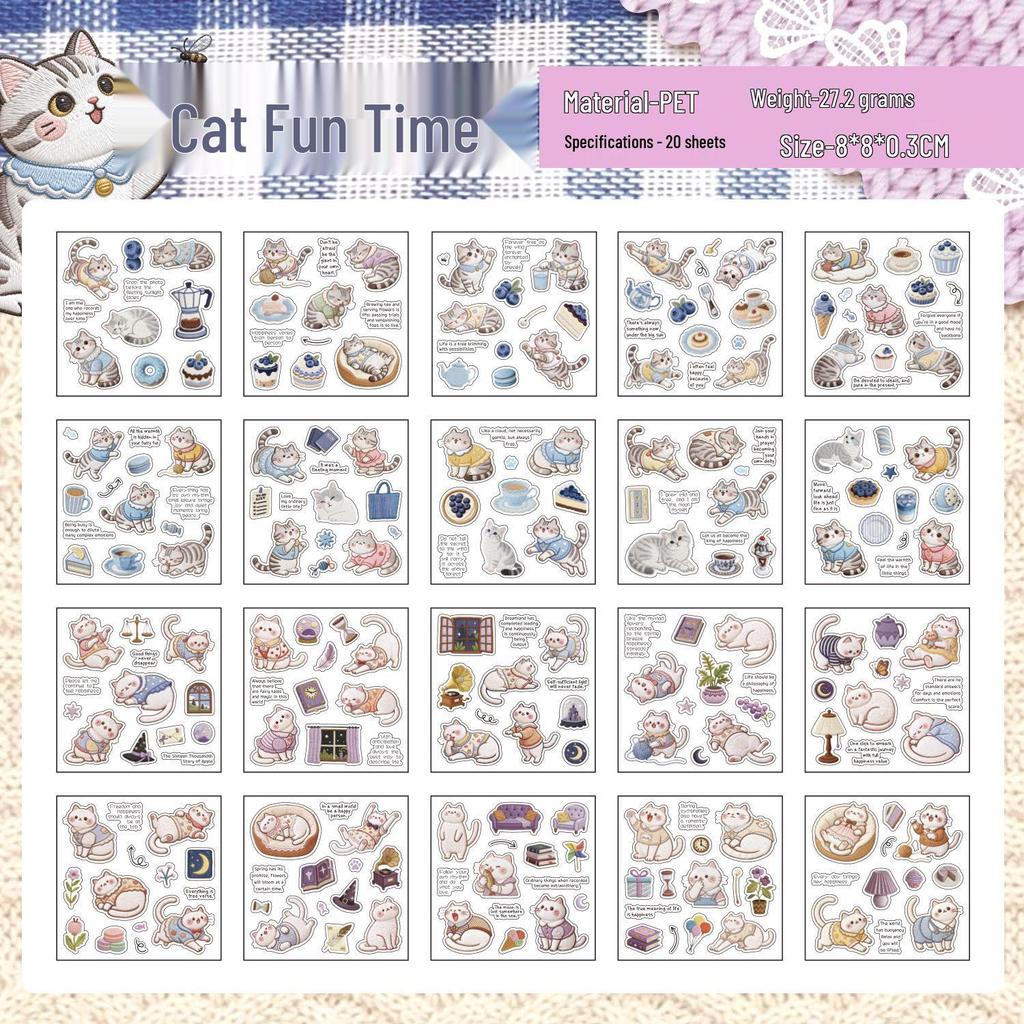 Language and Leisure: Cute Cat Pattern Decorative Sticker Book for Pets
