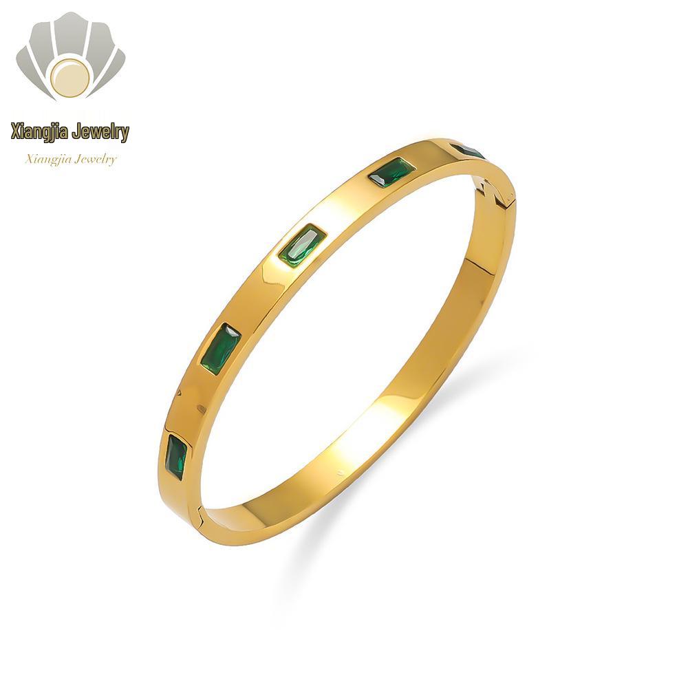 Emerald Cut Cubic Zirconia Titanium Steel Bracelet - Women's Fashionable European & American INS Style, Light Luxury High-End Jewelry