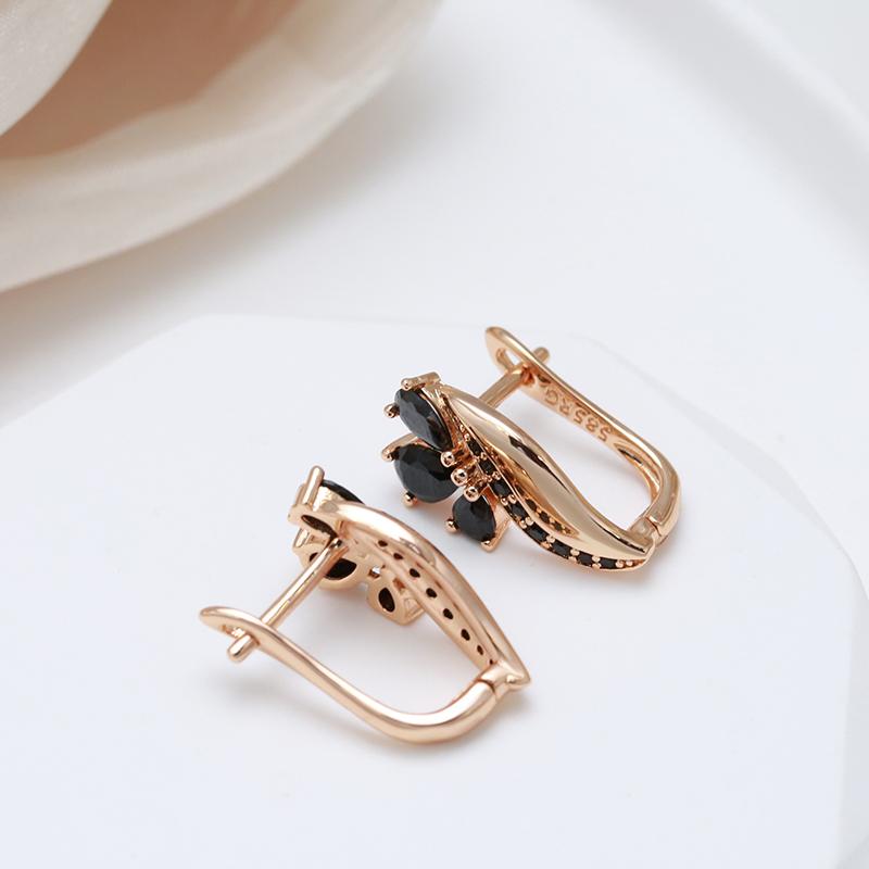 Black Natural Zircon English Earrings For Women  Rose Gold Color Crystal Flower Bride Earrings Vintage Fine Jewelry