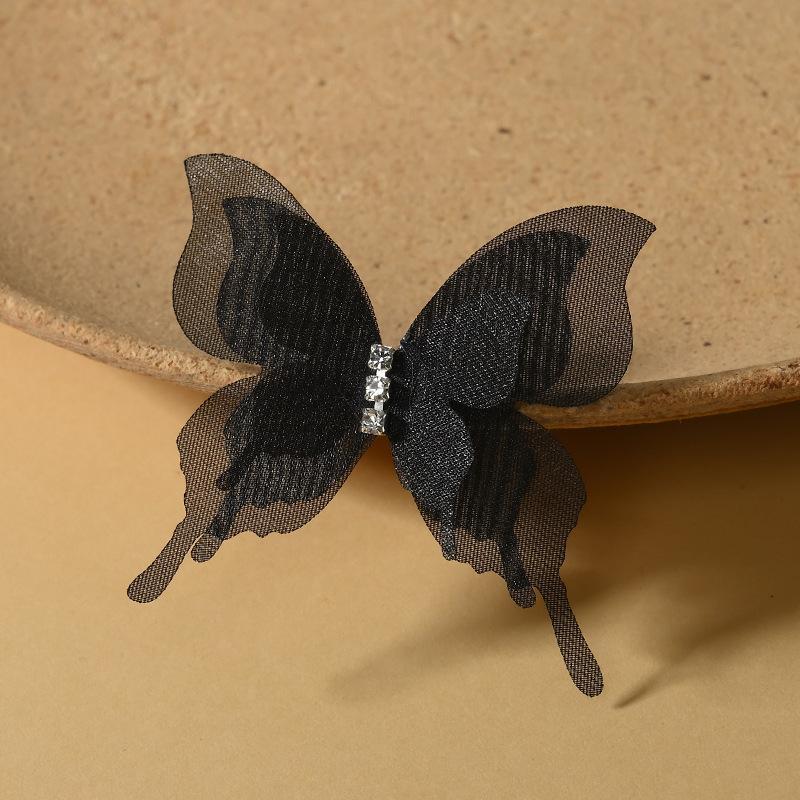 10Pcs Lightweight 3D Organza Butterfly Brooch Pins Shiny Rhinestone Lapel Pins for Bridal Wedding Dress Decor