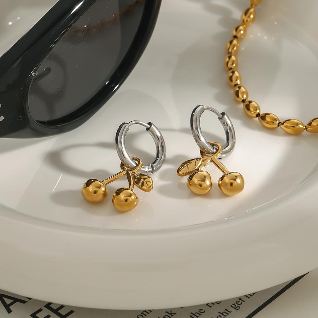 Stainless Steel Distinctive Cherry Pendant Earrings Waterproof 18K PVD Plated Popular Jewelry Wholesales Accessories