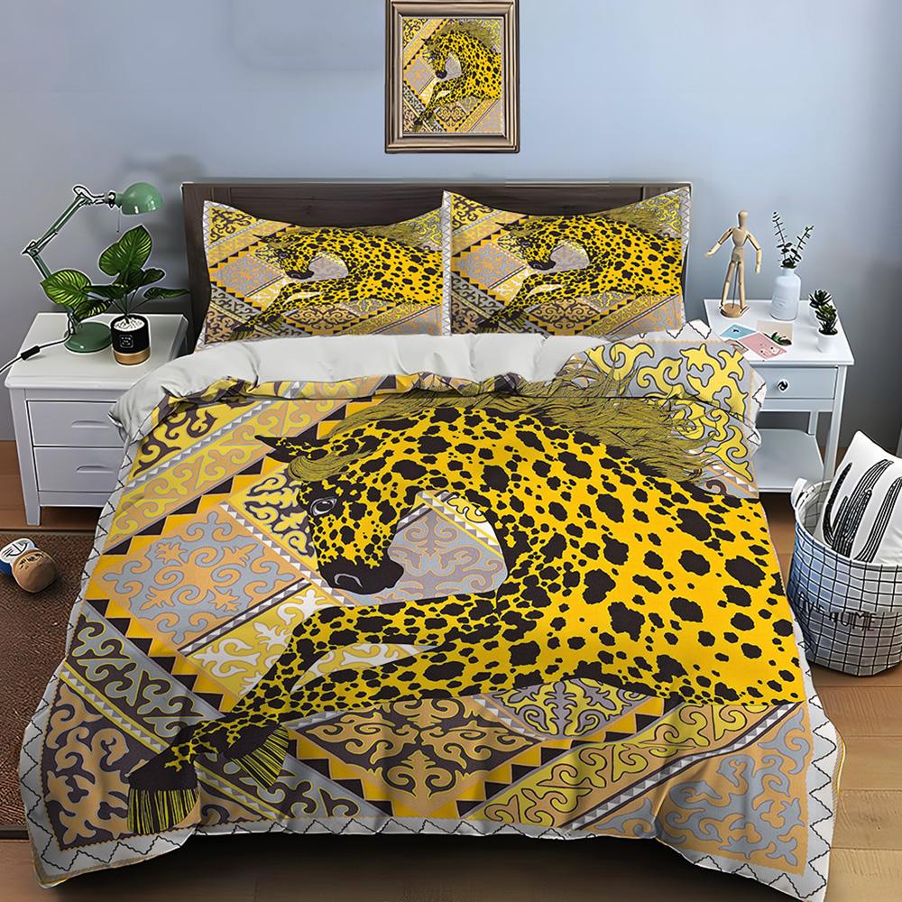 Retro Horse Harnes Art Print Beding Set Soft Duvet Cover 1 Soft Duvet Cover 2 Pilowcases Adult People plus Children Beding Set High-End Premium Gifts