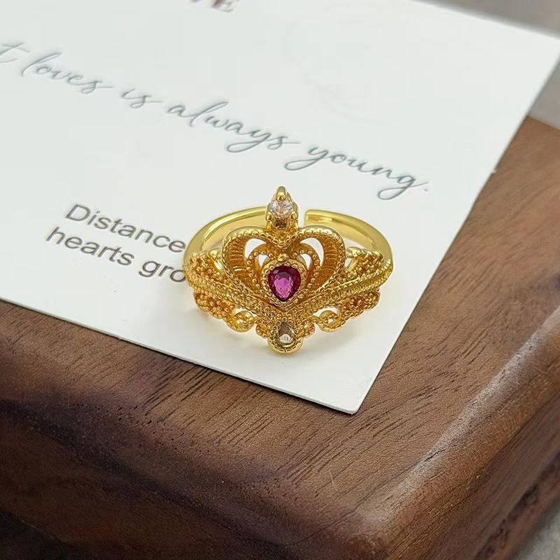 Flowers Like Brocade Medieval Vintage Court Style Light Luxury Temperament Zir*****Pen Ring Niche Design Ring