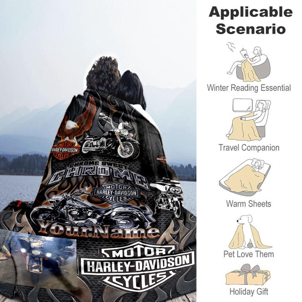 Harley-davidson Motorcycles Customize Your Name Blanket Throw Customizable Blanket Ultra-Soft Perfect for Office Chair Living Room Office Picnics