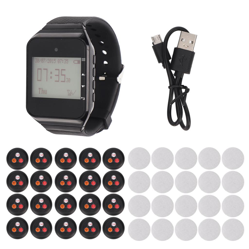 Watch Pager 20 Call Buttons LCD Display Rechargeable Wireless Watch Calling System Caregiver Pager