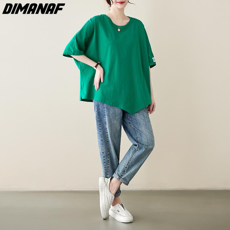 DIMANAF 2023 damska koszulka Plus Size Casual topy luźna solidna O-Neck letnia koszulka z krótkim rękawem moda zielona