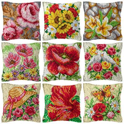 Blumen-Serie Stickerei Latch Hook Kissen-Sets Teppich-Stickerei Smyrna-Paket Kreuzstich-Set Kissen-Knooppakket Teppich DIY