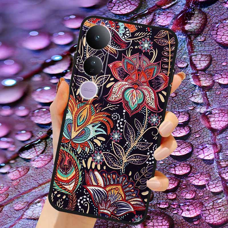 Case For Vivo V50 Lite Soft 3D Flower Relief Emboss Silicone Covers for Vivo V 50 Lite 4G 5G V50Lite Soft Capa Protective Casing