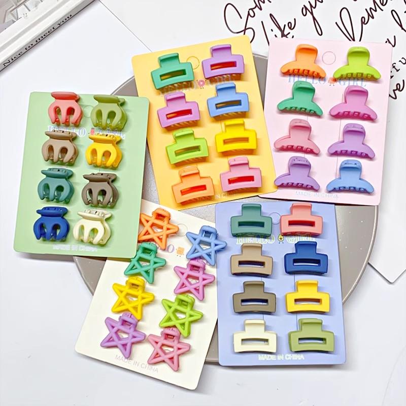 8pcs/set Black Colorful Geometric Plastic Small Hair Claws For Sweet Girls Mini Hair Clips Hairpin Kids Lovely Hair Accessories