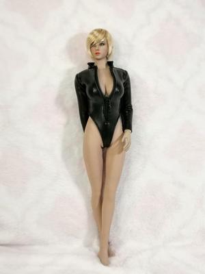 Scale Action Figure Compatible with TBLeague Body DMTOYS Beautiful Woman Sexy Black Long Sleeve Top with Open Chest and High Leg Bodycon Jumpsuit Body