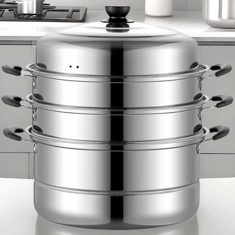 Universal Stainless Steel Multi-Layer Steamer Pot for Buns and Soup, Compatible with Gas and Induction Cookers