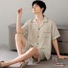 Men's ice silk pajamas short-sleeved shorts summer thin simple cardigan high-end simulation silk loungewear set