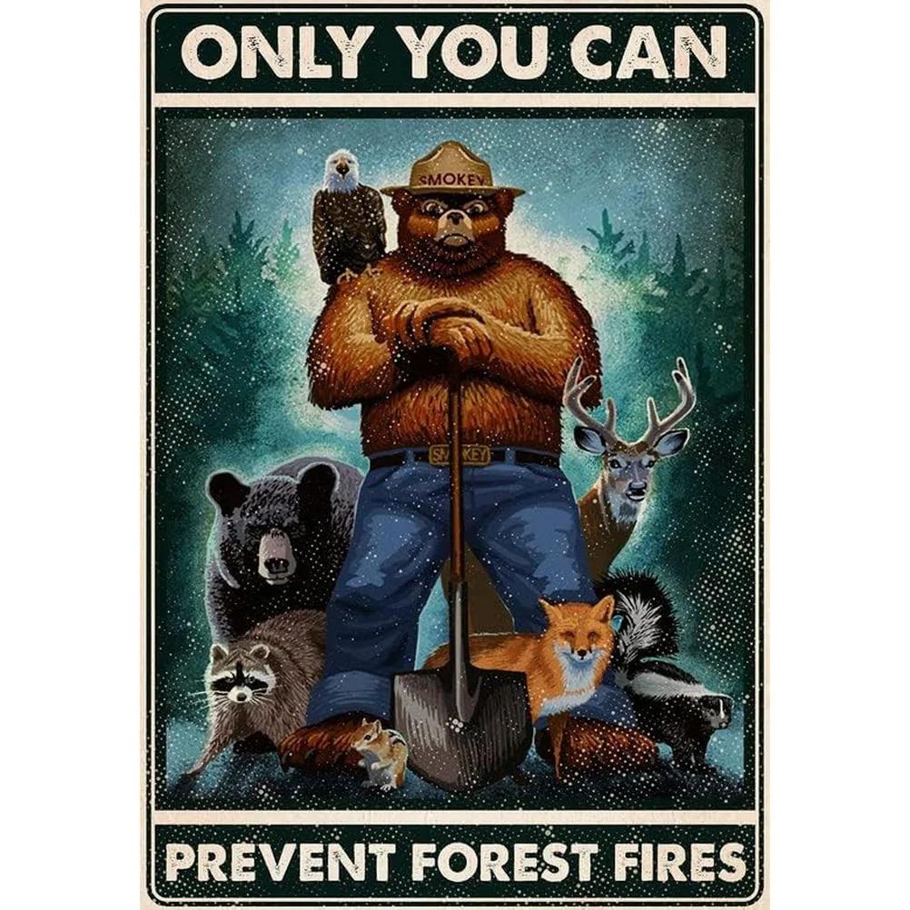 Warning Metal Tin Signs Plaque Prevent WildFires Wall Decoration Vintage Iron Painting Art Posters for Forest Home Cafe Club Bar