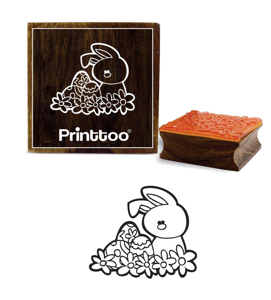 Printtoo Bunny With Easter Egg Pattern Wooden Rubber Stamp Square Scrap-Booking-2 x 2