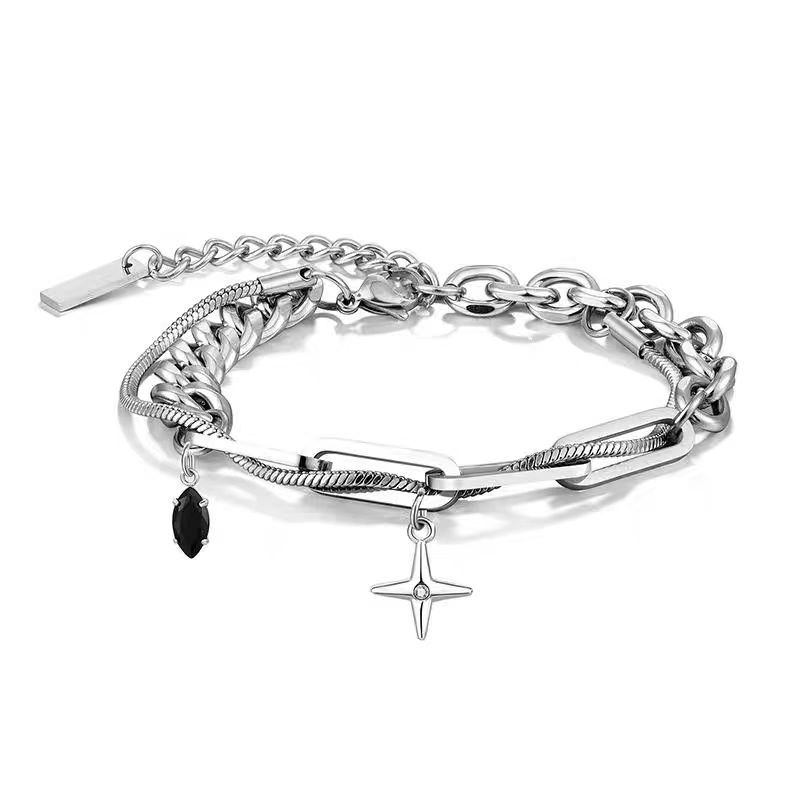 Cross Star Bracelet for Men, Light Luxury, Niche, High-End Feel, Trendy Brand, Versatile Titanium Steel, Non-Fading, Men's Design Sense Jewelry,
