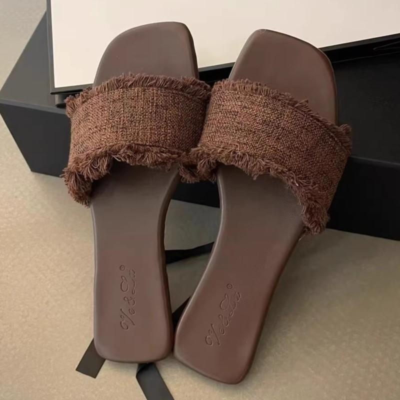 Fashion 2025 Summer Korean Retro Woven Flat Sandals Open-Toe Single Strap Slides Casual Slip-On Outdoor Shoes for Beach Daily Wear Women