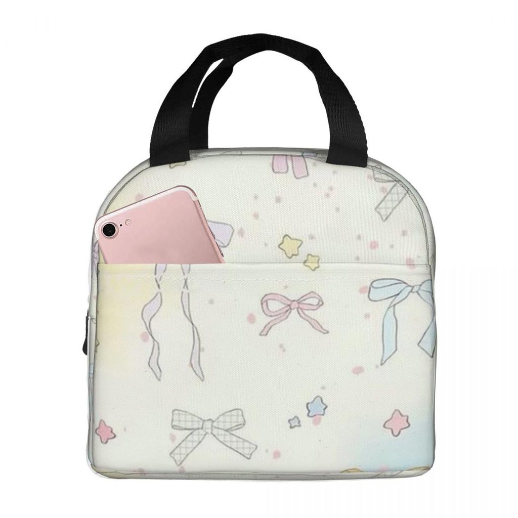 Various Pink Colorful Bow Tie Insulated Lunch Bag for Women Office Cooler Thermal Food Box Tote Portable Lunch Boxes Container