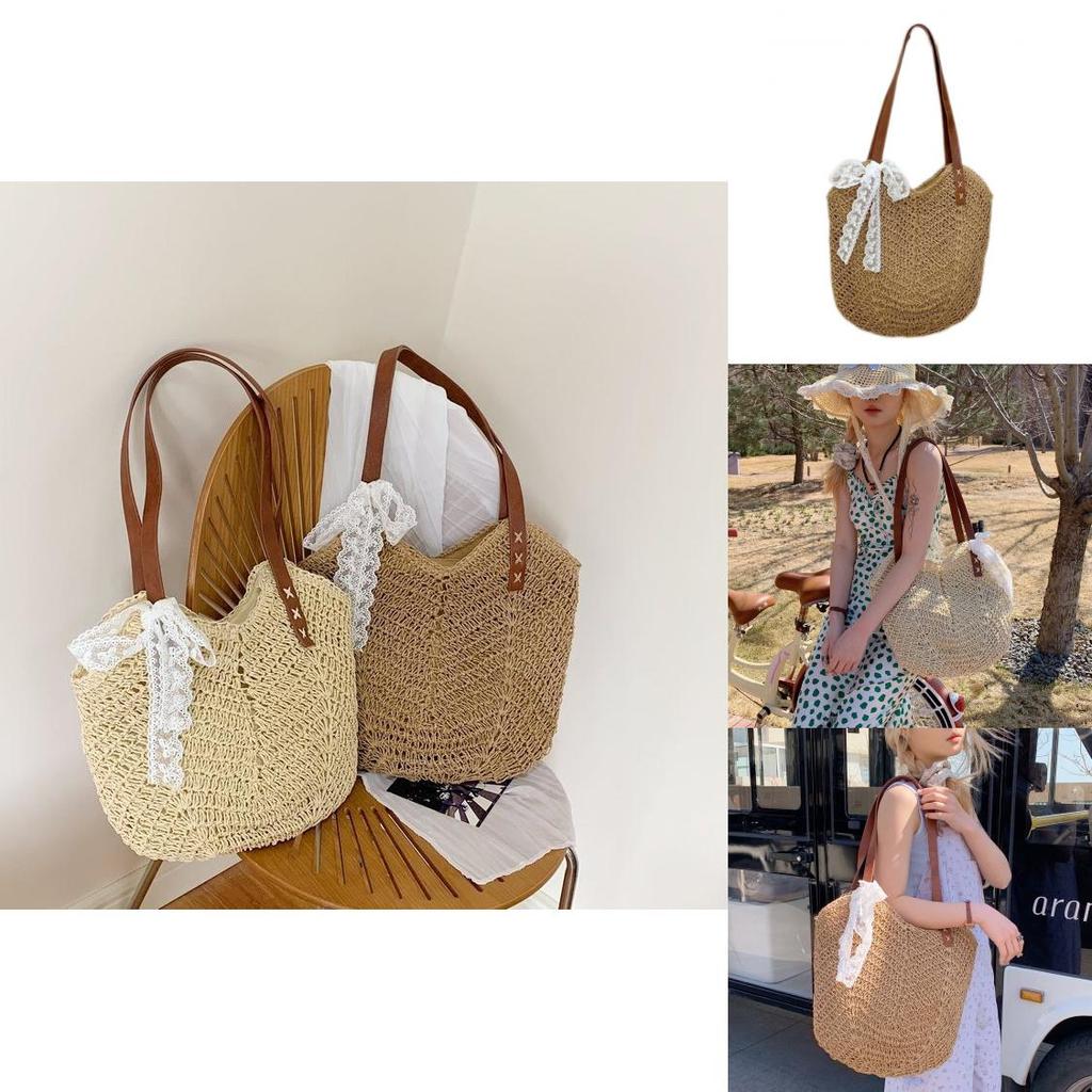 Simple Solid Color Large Capacity Women Casual Woven Tote Bag For Daily Use