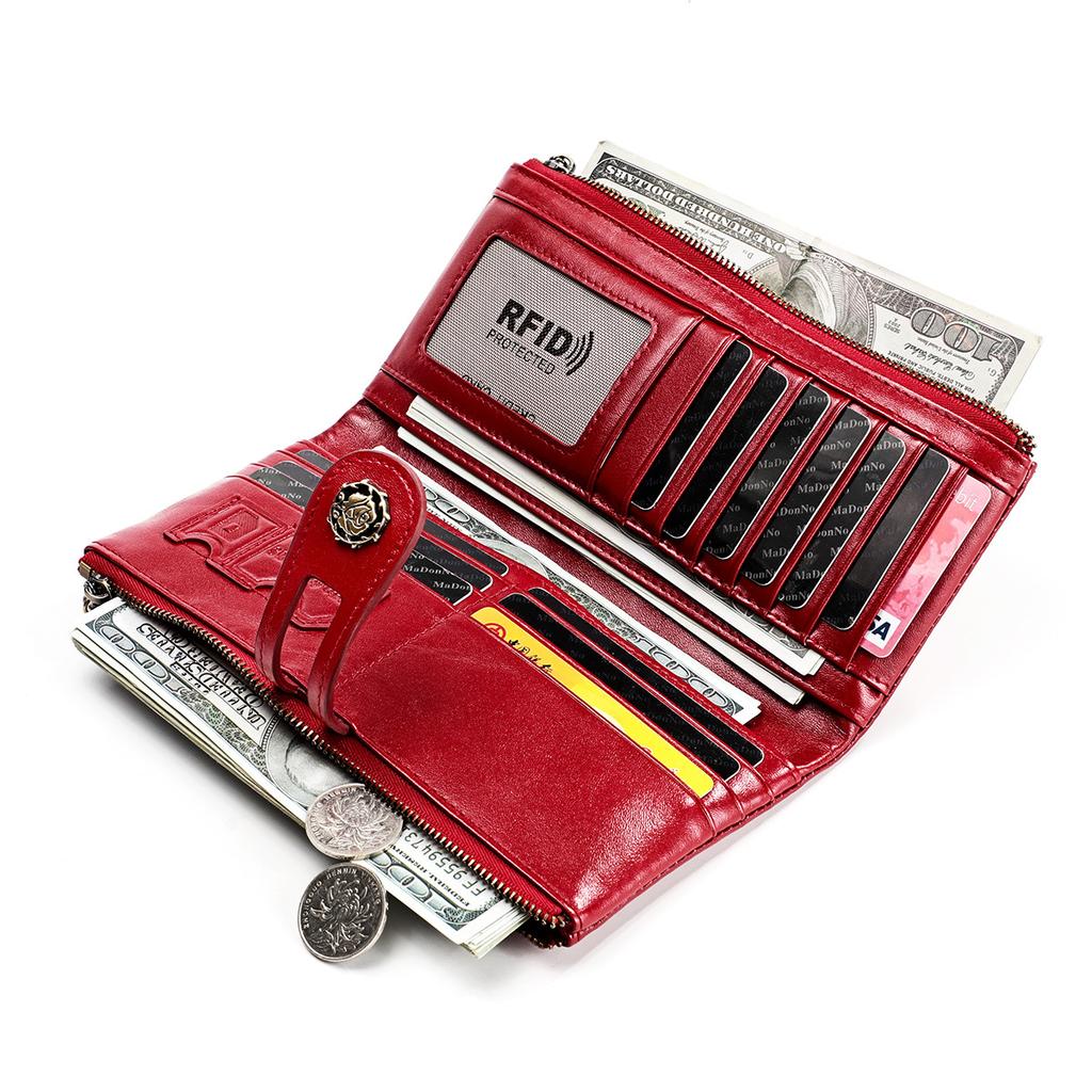 Anti Theft Brush Long Wallet, Retro Genuine Leather Women's Wallet, Korean Fashion Change Handbag