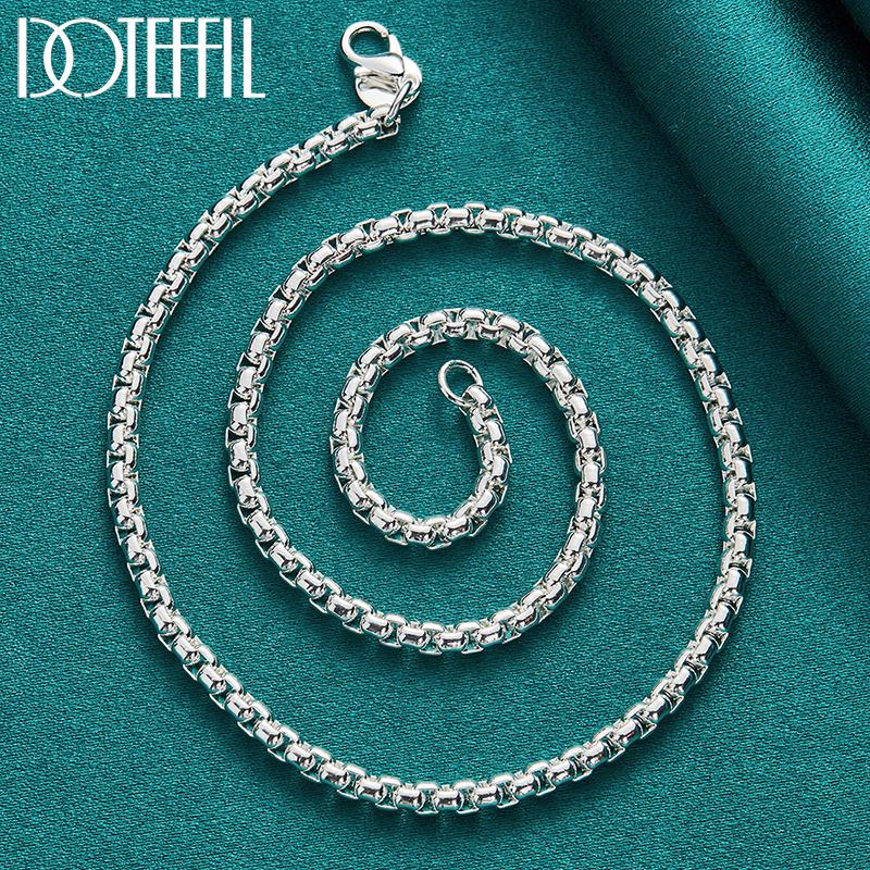 4mm Round Box Chain Necklace Bracelet Set For Woman Man Wedding Engagement Jewelry