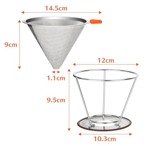 Moniko Coffee Dripper, Separate Stainless Steel Filter, Dual-Layer Mesh Coffee Filter, Paperless, Conical, Lightweight, Reusable, 1-4 Cups