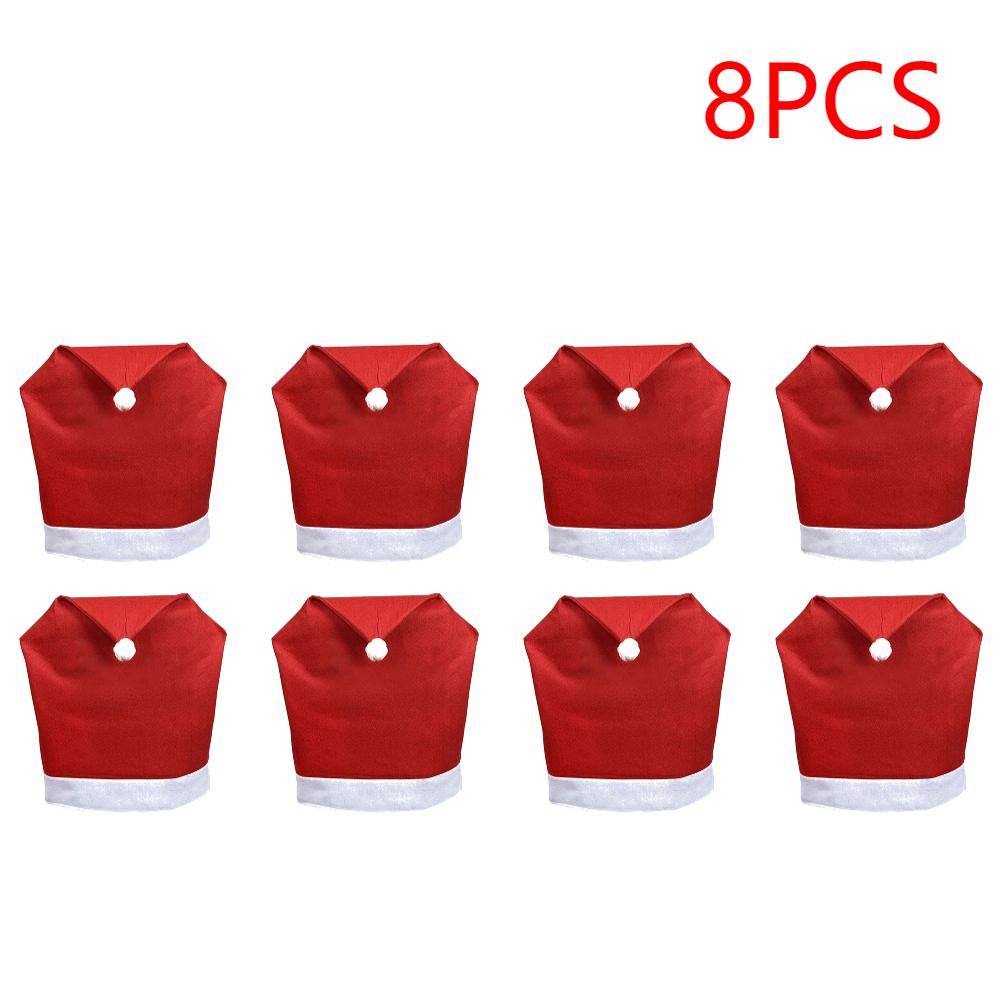 Kerstdecoratie Tafel Eten Rood Stoelhoes 2025 Nieuwjaarsfeest Sfeer Benodigdheden Rood Vlies Santa Hoed Stoel Rugleuning Hoes