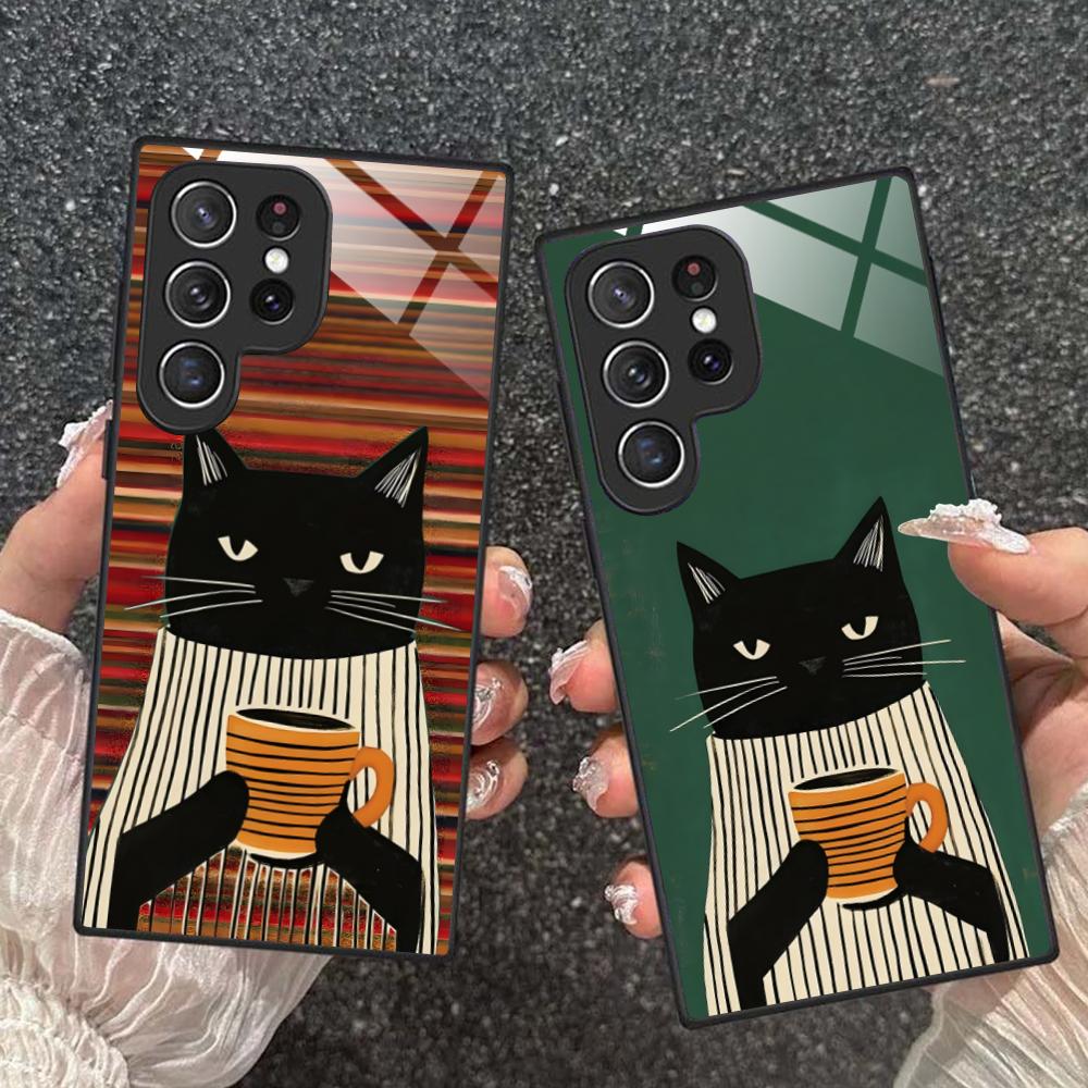 Süße Kaffee-Katze Glas Handyhülle für Samsung Galaxy A56 55 54 53 52 51 36 35 34 23 16 15 5G Buntes Cover