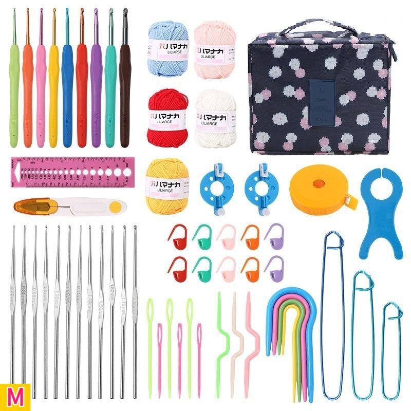 59pcs Complete Knitting Crochet Craft Kit for Adult All-in Starter Set with Yarn Needles Hooks Measuring Tape Scissors-like Tool