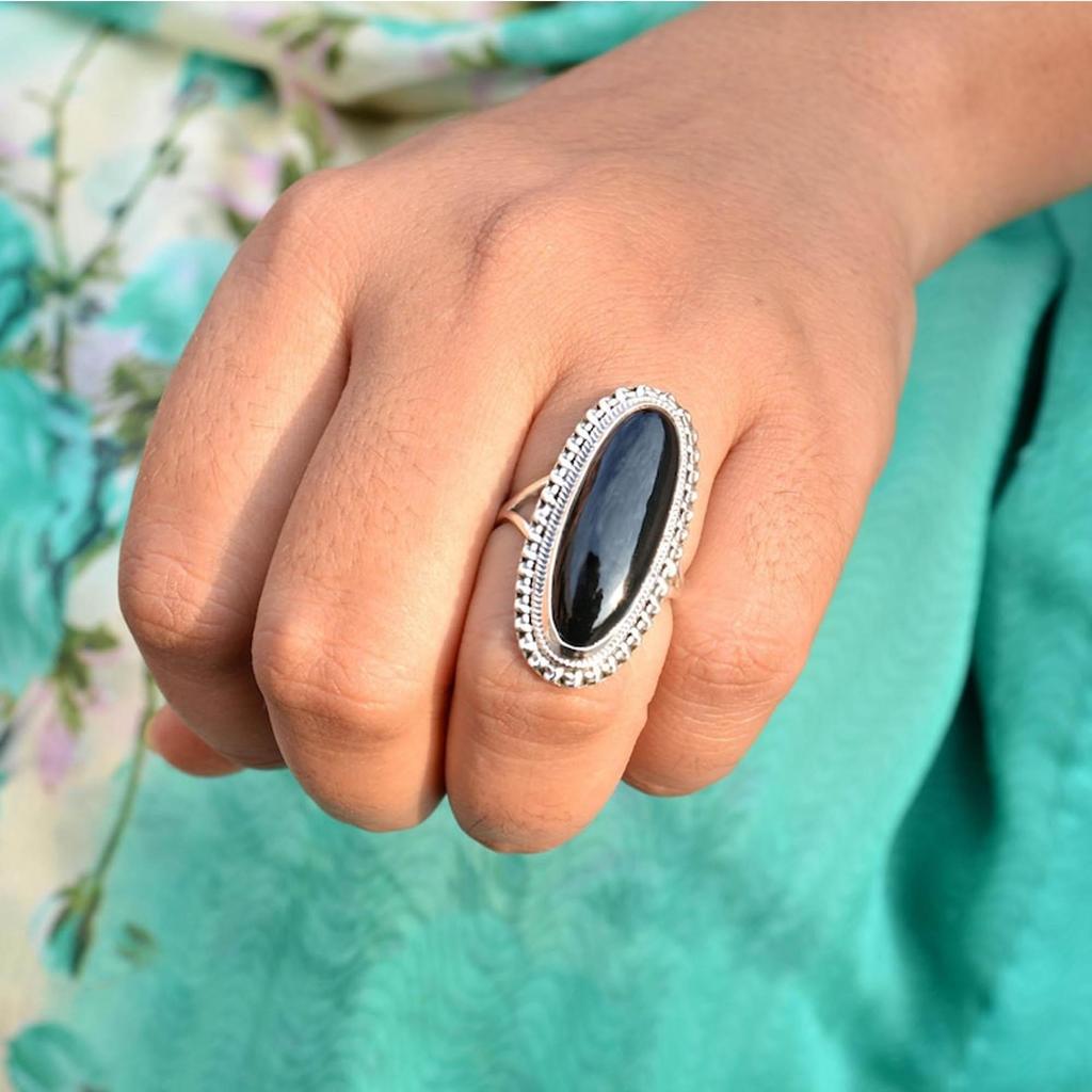 Black Onyx 925 Sterling silver  Ring, oval  Gemstone Handamde Mens Ring Jewelry