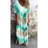 YYFS Moda Donna Estate Primavera Stampa Color Block Manica Corta Scollo a V Vita Ampia Abiti Casual
