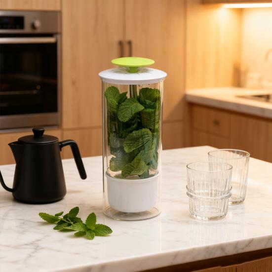 Herb Keeper Jar Refrigerator Herb Saver Storage Jar with Ventilation Slots And Drainage Holes Cilantro Saver Extend Freshness Gift for Enthusiasts
