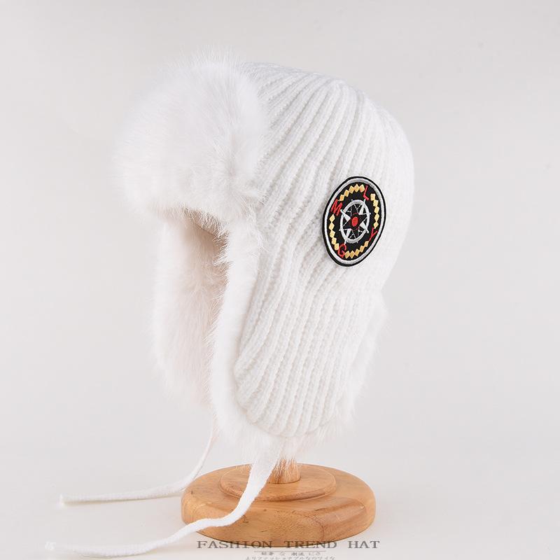 Knitted Hat Women's Winter Velvet Thickened Warm Ear Protection Hat Imitation Rabbit Hair Cold-proof Wool Hat Foreign Trade