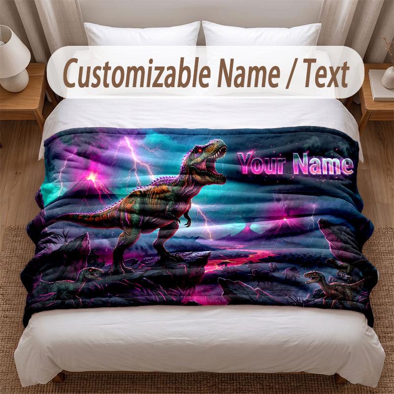 Coperta Morbida a Tema Dinosauri Personalizzata con Stampa Nome Testo Coperta Calda Decorazione Divano Casa Camera da Letto
