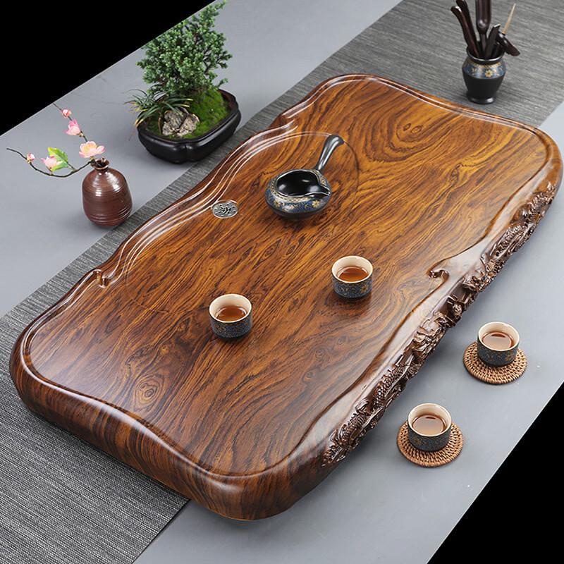 Handun Double Dragon Solid Wood Tea Tray