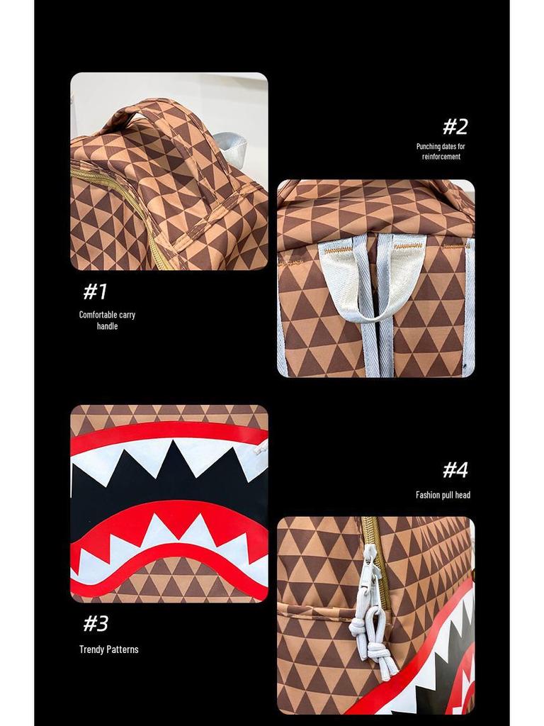 Shark Print Student Backpack, Large Capacity, Trendy, Fun, and Fashionable