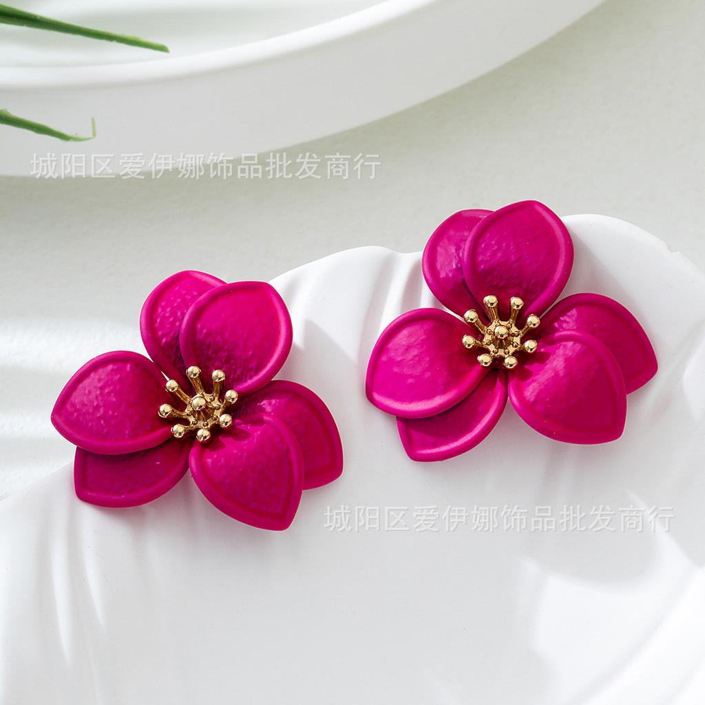 Simple Oil-Infused Flower Earrings And Necklace Set - Casual Jewelry Set For Women