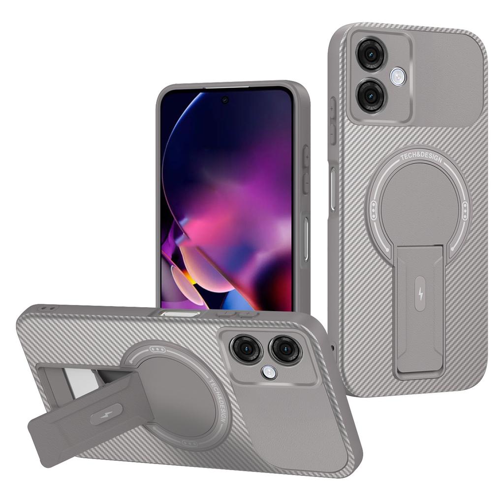 Pro Motorola Moto G54 5G Pouzdro Textura karbonových vláken PC+TPU Kryt telefonu se stojánkem