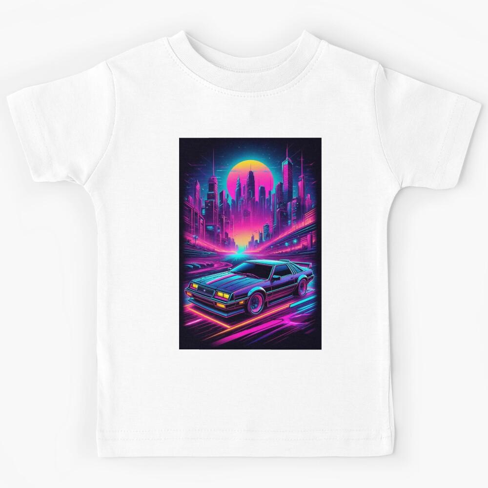 80s Neon Cyberpunk Retro Car Kids T-Shirt 110