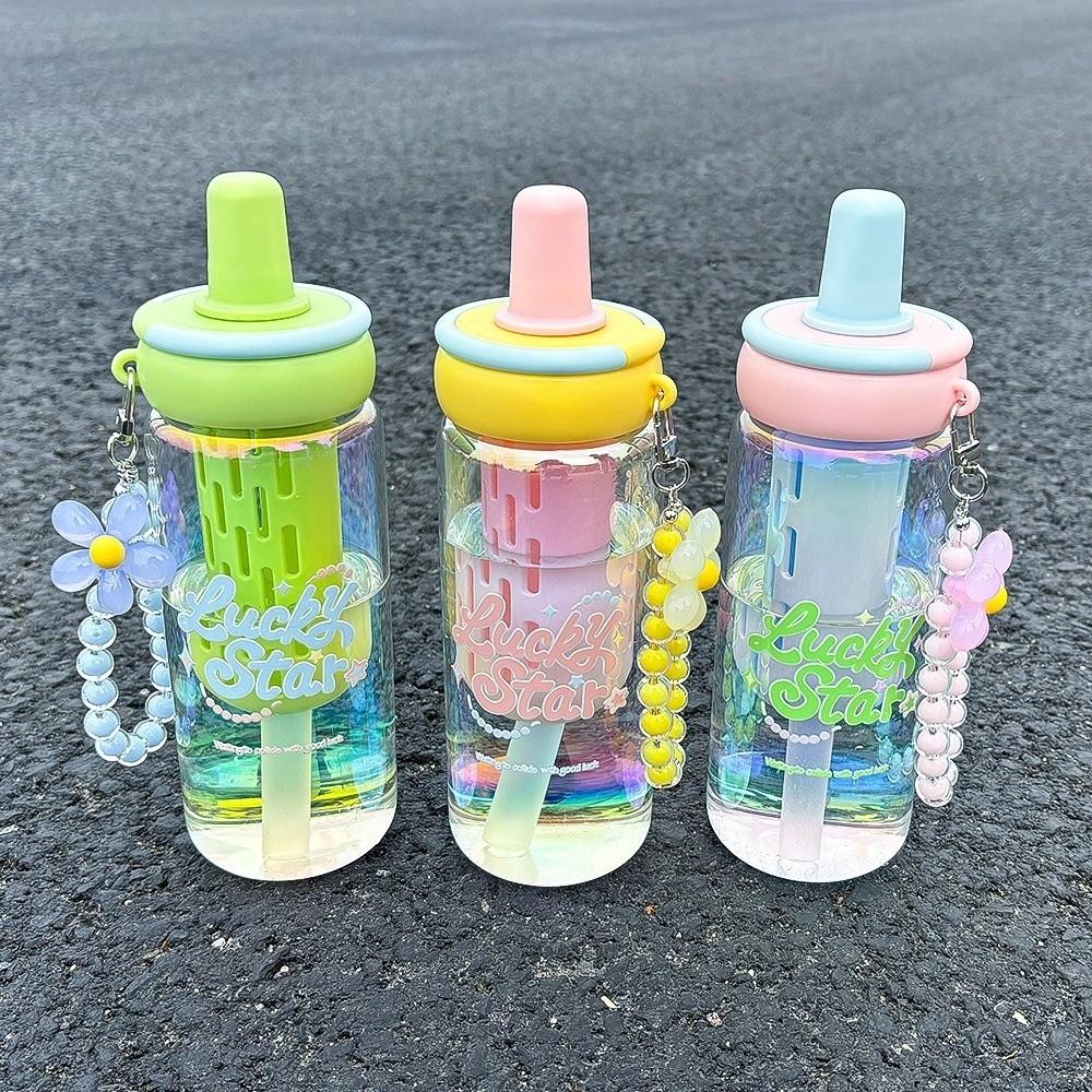 630ml Glass Water Bottle High Temperature Resistant with Infuser Filter Water Cup with Straw Leak Proof Tea Cup Summer Use