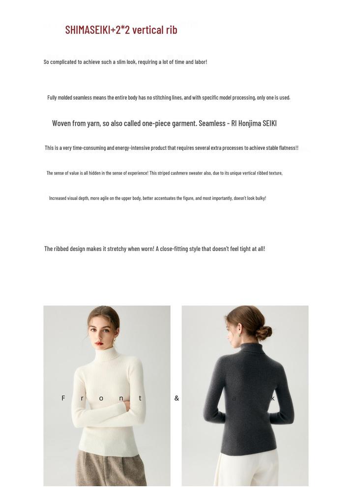 Women's High Neck 100% Pure Cashmere Sweater - Thickened, Slimming, Warm Knit Base Layer