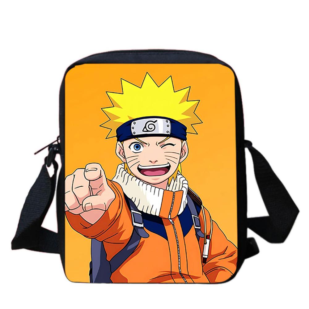 Cartoon Adjustable Straps NARUTO Shoulder Bags Light Weight Crossbody Bags For Boys & Girls Age 6-10, Secure Zipper Closure.