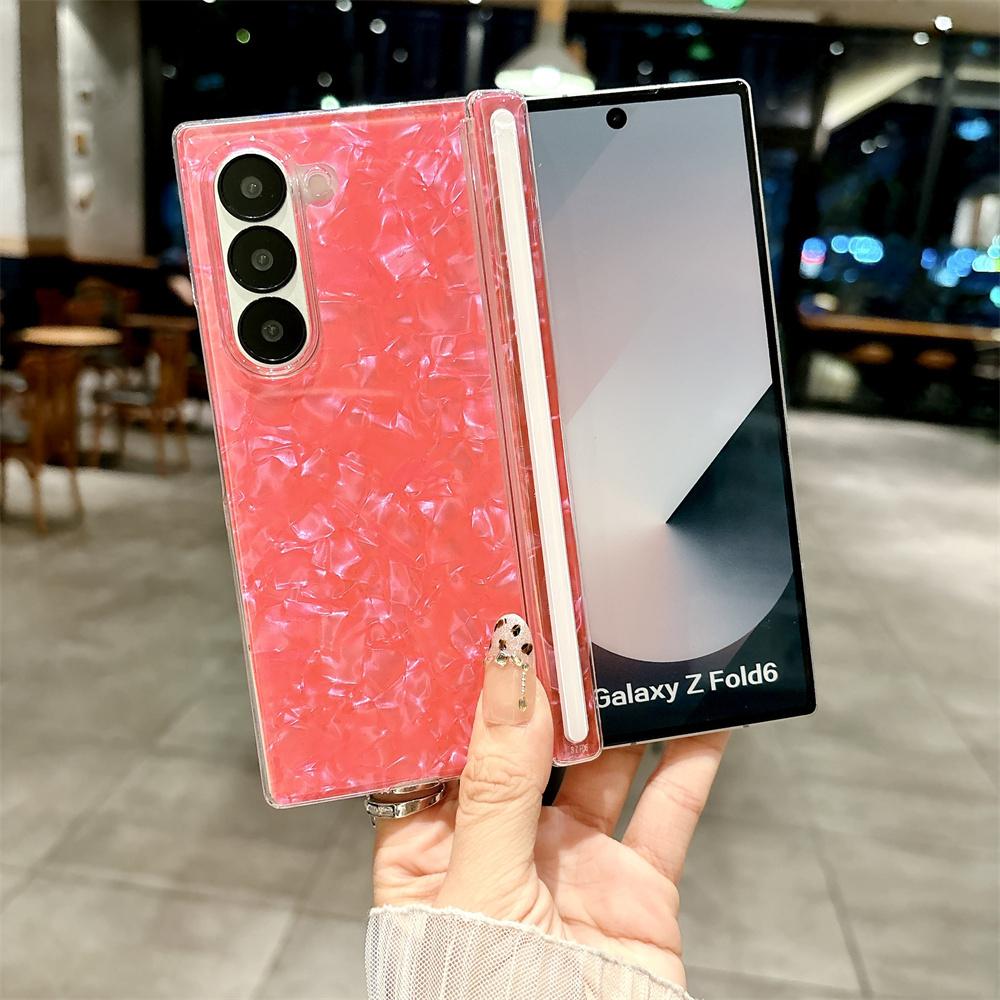 Custodia Rigida di Lusso con Motivo a Conchiglia Aurora per Samsung Galaxy Z Fold 7 6 5 4 fold7 zfold Fold6 Cover Posteriore Colorata in Acrilico Antiurto