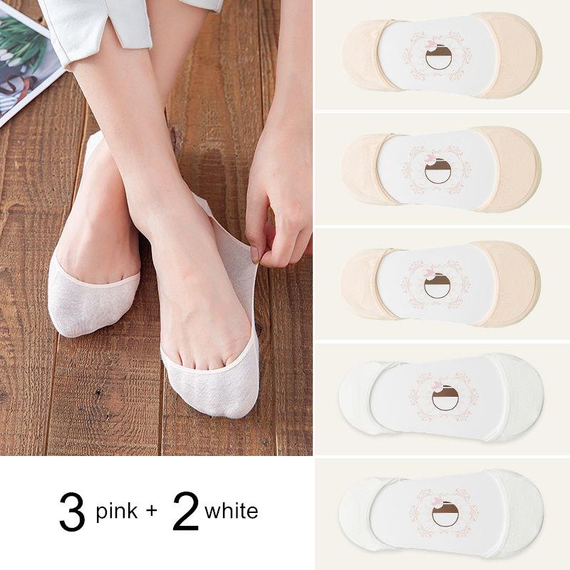 5 Pairs Thin Cotton Boat Socks for Women Shallow Mouth Summer Silicone Anti Slip Women's Ankel Socks for High Heels Shoes